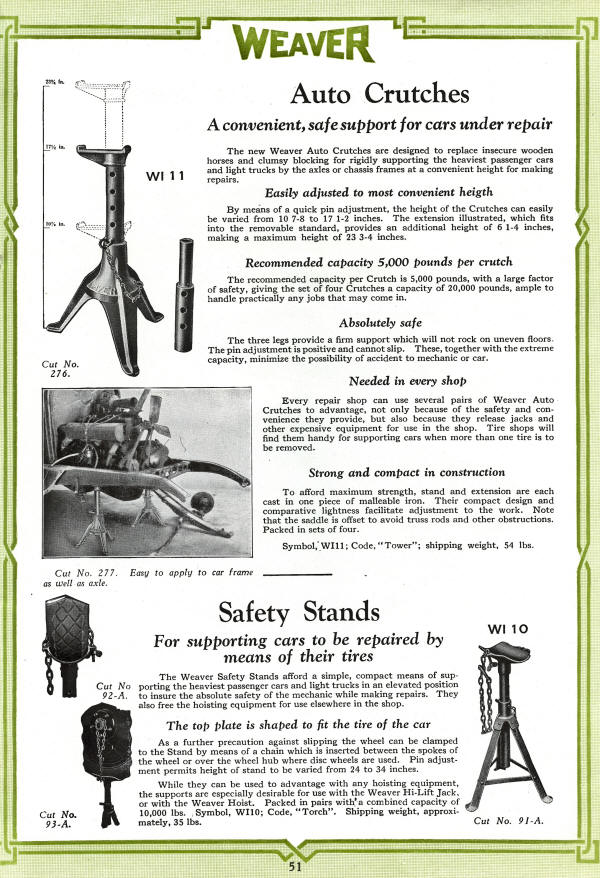 Weaver Jack Stand Catalog Page from 1928
