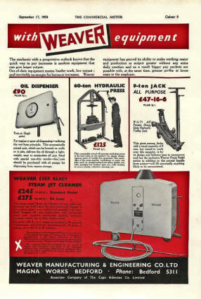 Weaver AD from England - Garage Equipment -1954