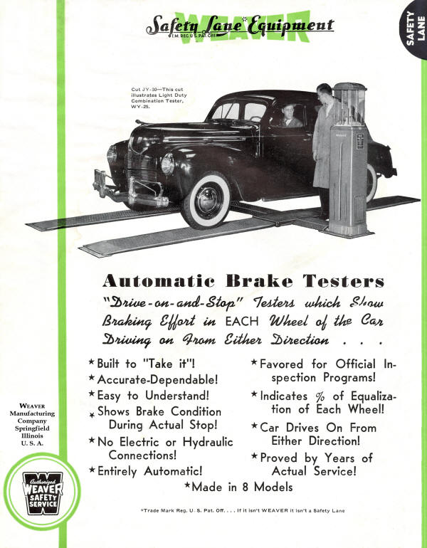 Weaver Flyer for 1952 model WY-25 Brake and Alignment Tester