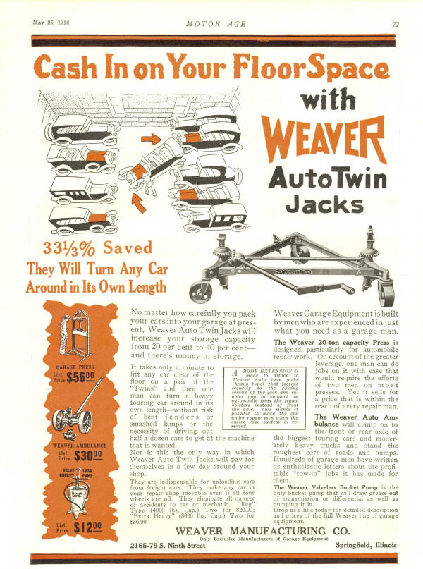 Weaver Auto Twin Jacks Ad from 1916