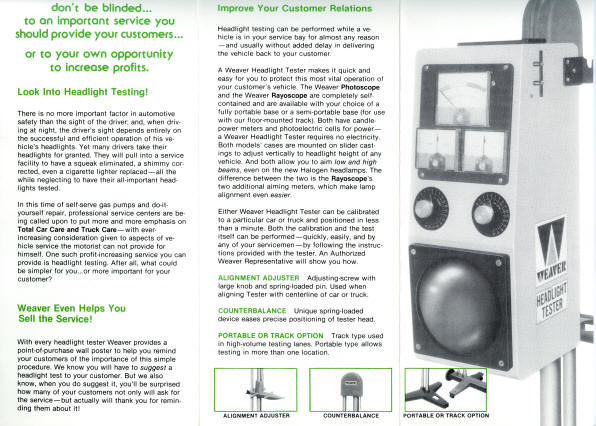 Weaver Brochure Headlight Tester1981