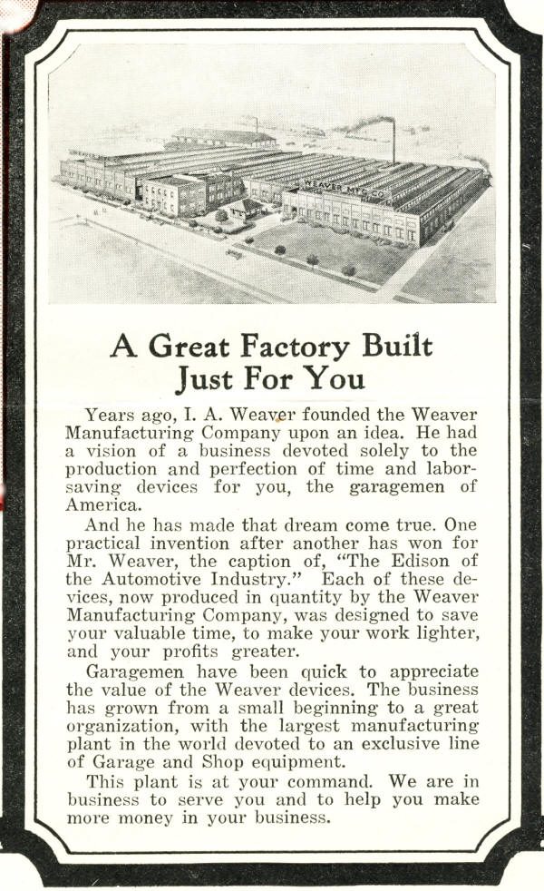 Weaver Factory AD from 1919