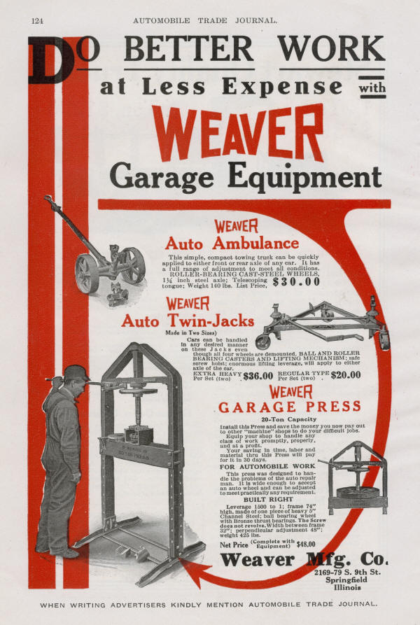 Weaver Garage Equipment Ad from 1915