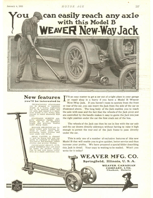 Weaver New-Way Jack Ad from 1923