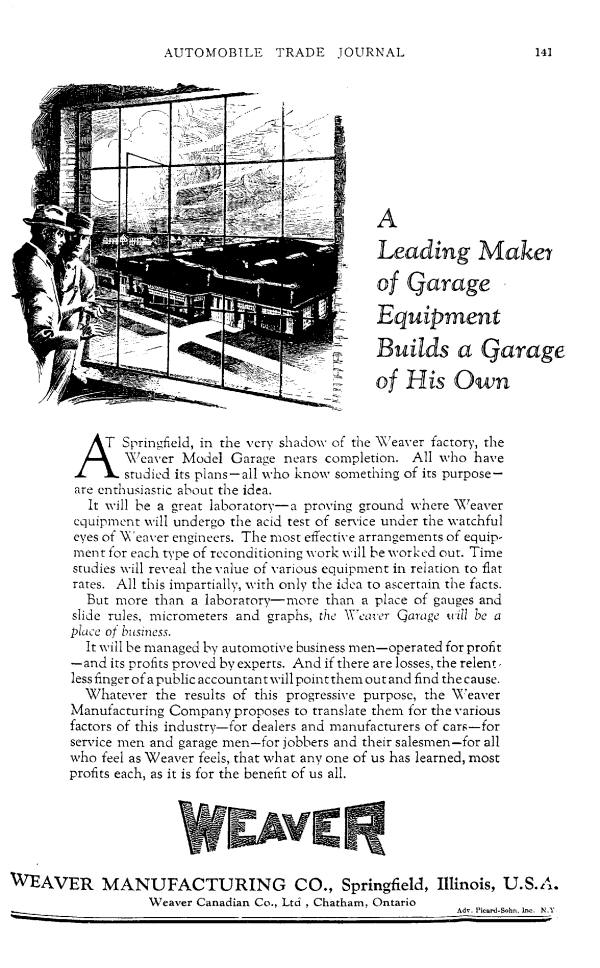 Weaver Model Garage and Laboratory - 1926 Automotive Trade Journal AD